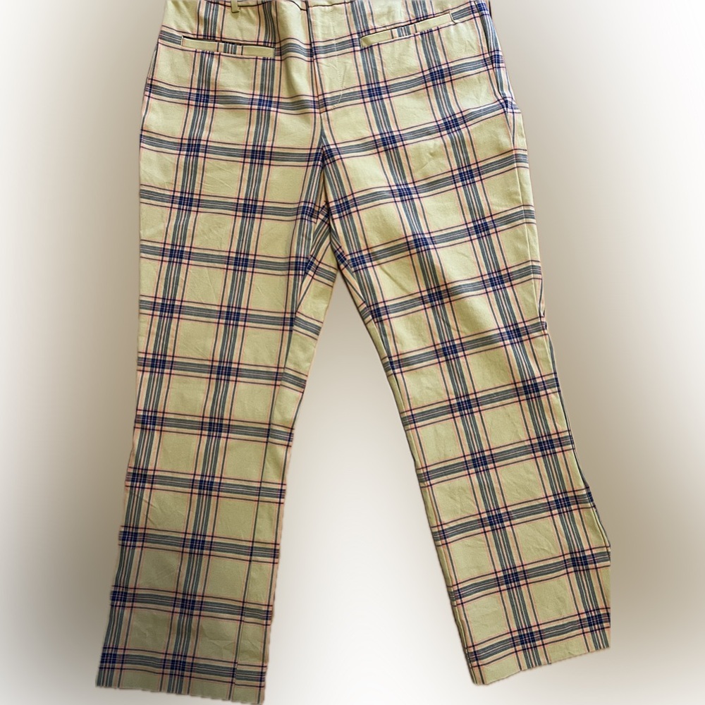 Anthro Maeve Tartan Pants Size 12 yellow, navy, coral